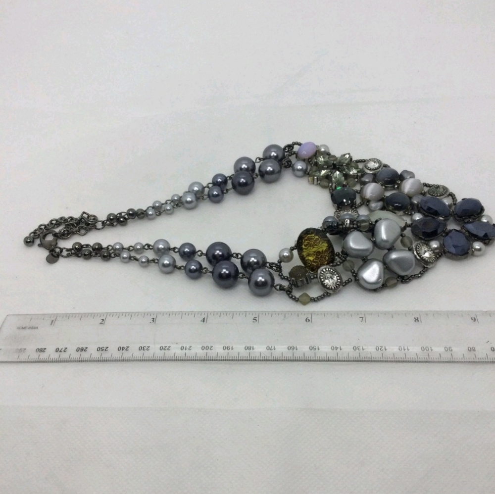 Chico's Faux Pearl Rhinestone Statement Necklace EUC 16" - Picture 5 of 6